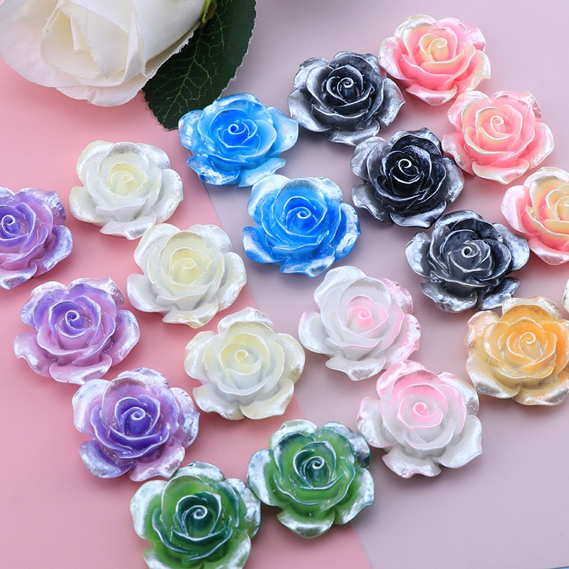 10 ชิ้น/แพ็ค 10-33.5 มม. Pearlescent Rose เรซิ่น Flatback Cabochons | เคสโทรศัพท์ ทําเอง เครื่องประดับผมอุปกรณ์ตกแต่งรถยนต์งานฝีมือ