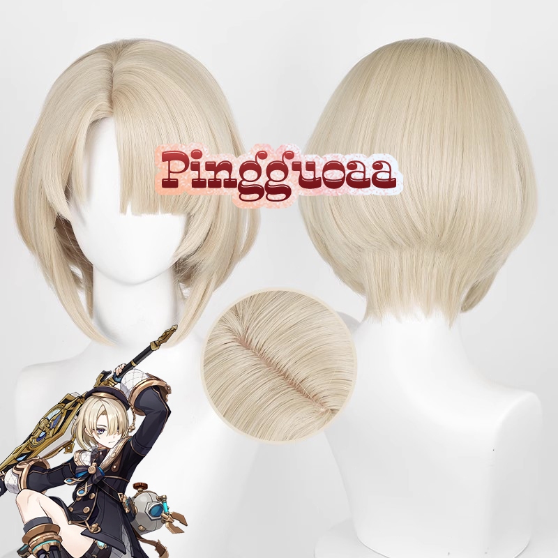 Genshin Impact Fontaine Freminet Cosplay Wig 30cm Pale Gold Wigs Heat Resistant Synthetic Hair