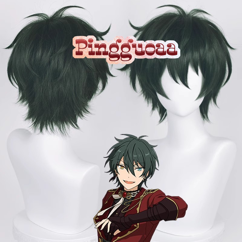 ES Ensemble Stars Kagehira Mika Cosplay Wig 30cm Short Dark Green Synthetic Hair Heat Resistant Wigs