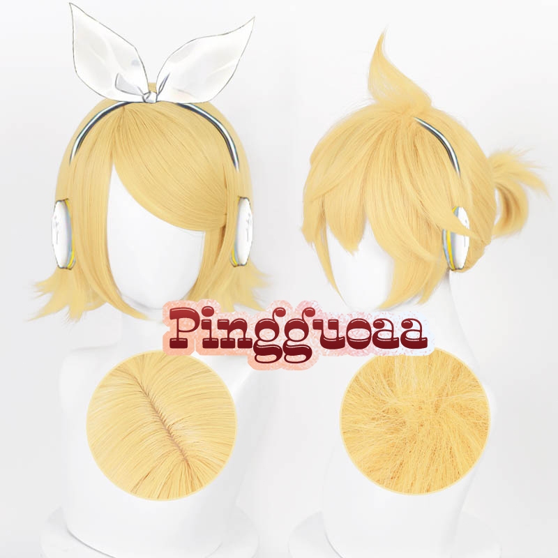 【Manmei】Vocaloid Kagamine Rin/Kagamine Len Cosplay Wig 30cm Short Gold Yellow Wigs Heat Resistant Sy