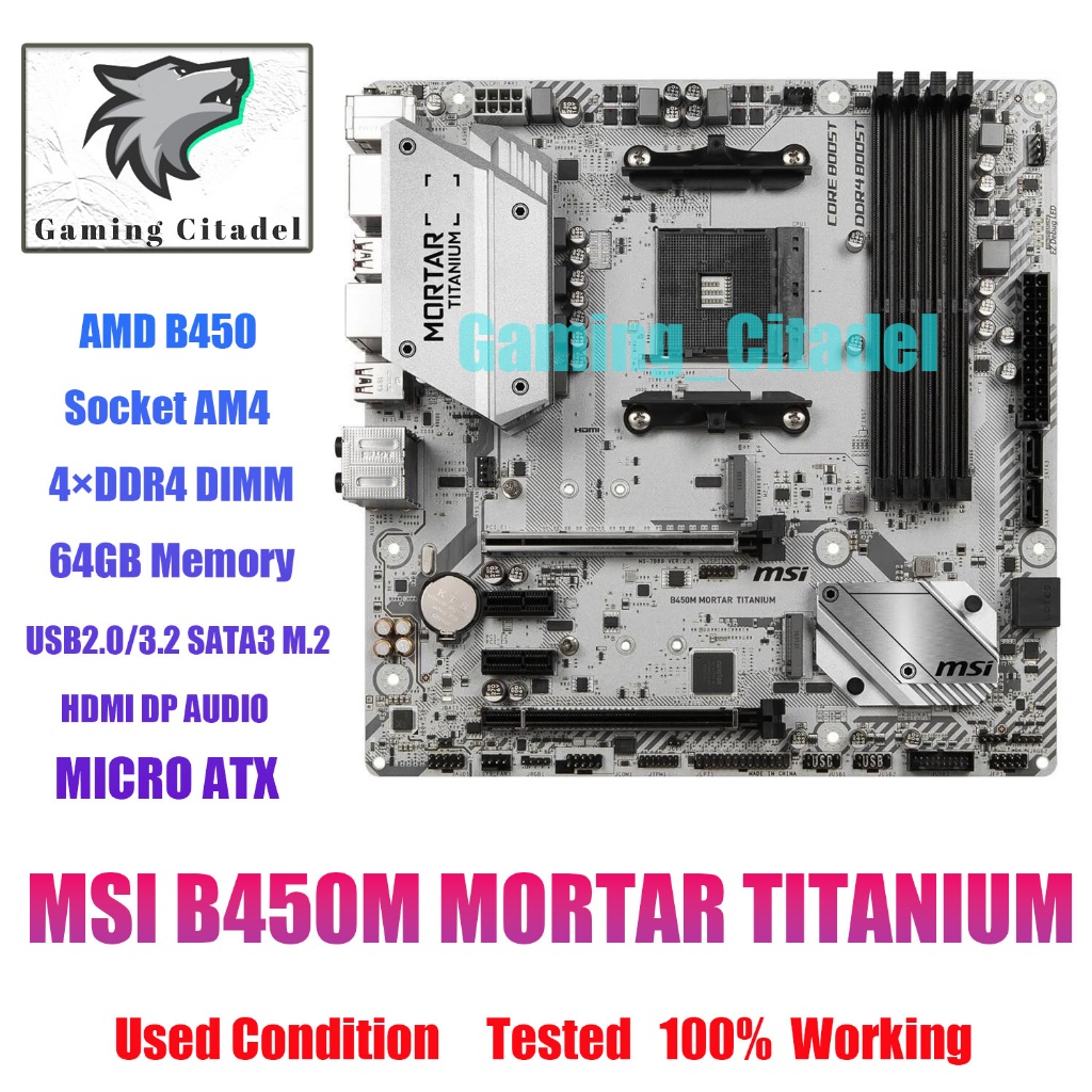 Msi B450M MORTAR TITANIUM เมนบอร์ดเกมมิ่ง AMD AM4 DDR4 64G HDMI DP MATX ทดสอบแล้ว