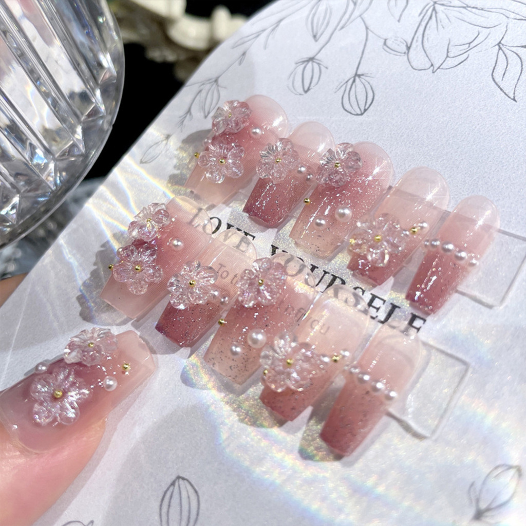 BLNAIL เล็บปลอม ประดับโบว์ แบบถอดออกได้ สีขาว จํานวน 24 ชิ้น