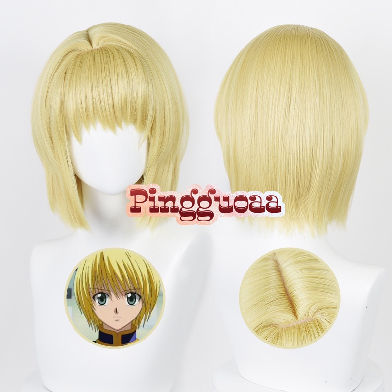 Anime HUNTER×HUNTER Kurapika Cosplay Wig 34cm Light Golden Short Hair Heat Resistant Synthetic Wigs