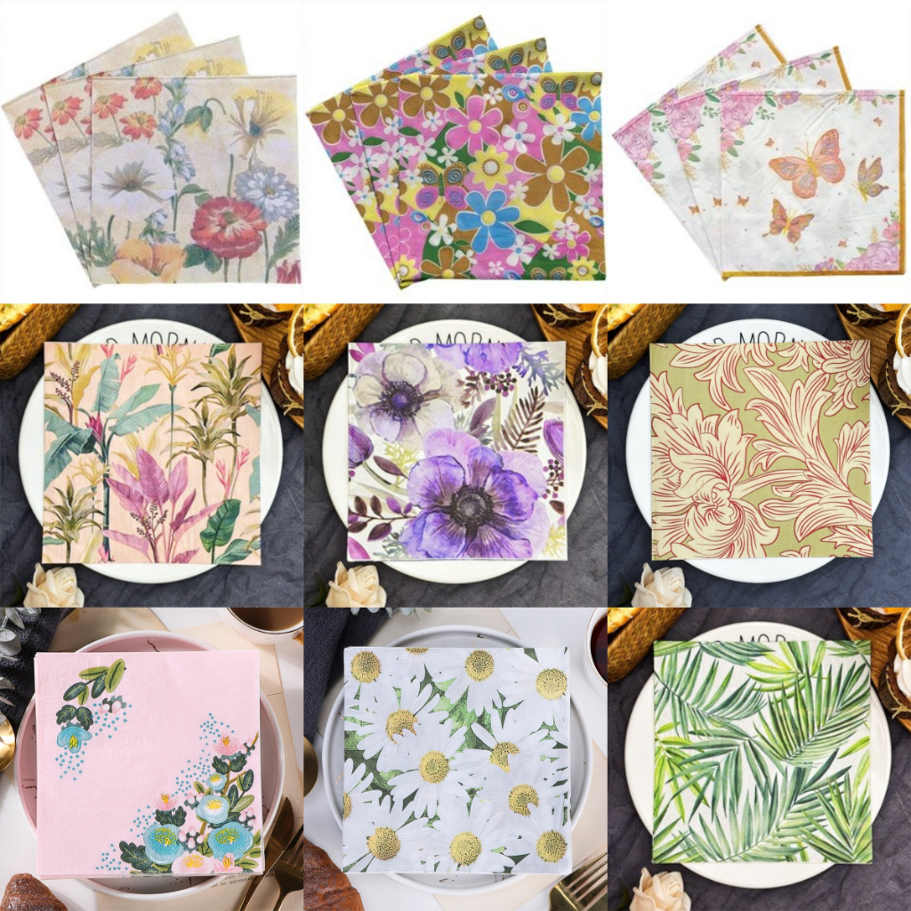 ผ้าเช็ดปาก พิมพ์ลายพืช สําหรับตกแต่ง 20 ชิ้น/แพ็ค
