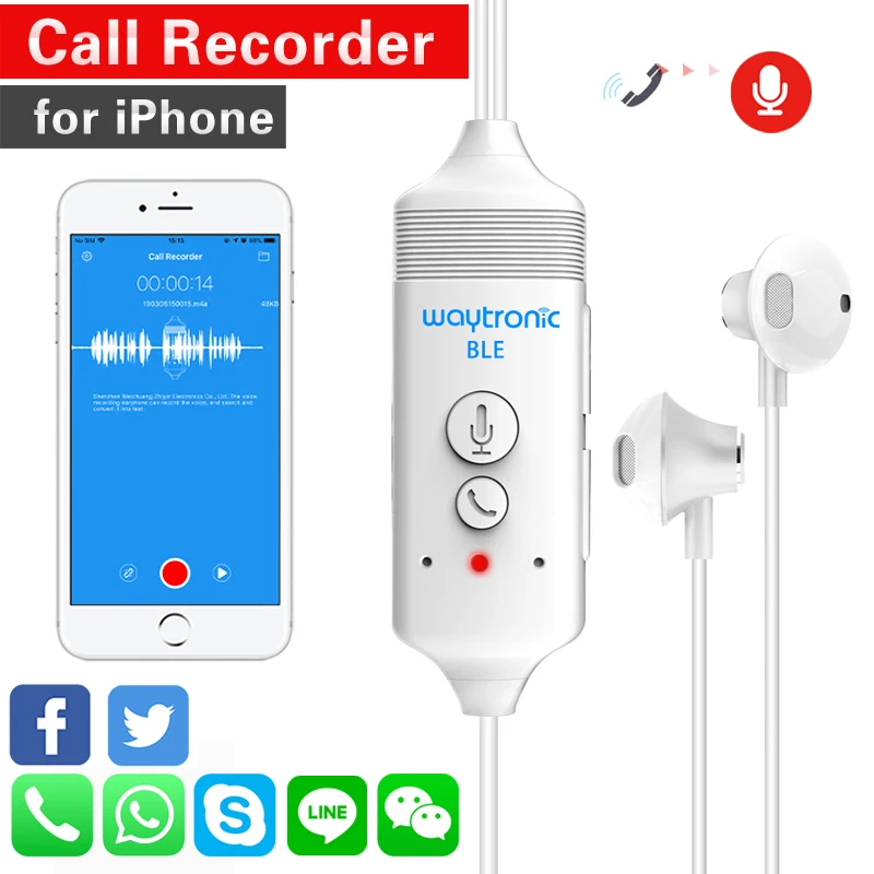 Call Recorder หูฟังสําหรับ iPhone WhatsApp LINE Skype Calls Zoom Meeting Class Online APP อุปกรณ์บัน