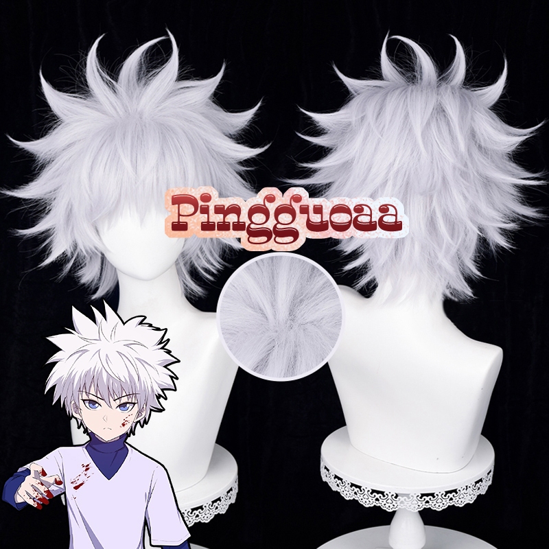 Anime Hunter x Hunter Killua Zoldyck Cosplay Wig 30cm Silver White Short Wigs Heat Resistant Synthet