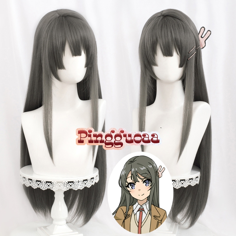 Rascal Does Not Dream Of Bunny Girl Senpai Sakurajima Mai Cosplay Wigs Synthetic Hair Long Straight Gray Hair Headgear Role Play