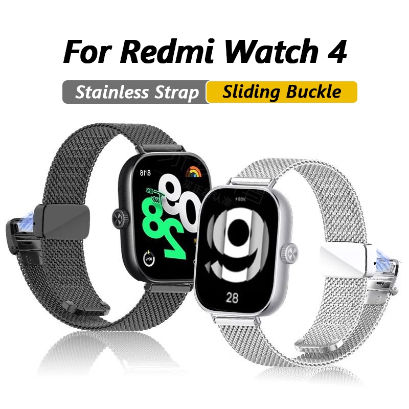 สายสแตนเลสโลหะสําหรับ Redmi watch 4 สร้อยข้อมือพร้อมหัวเข็มขัดเลื่อนแม่เหล็กสําหรับ Xiaomi Mi Band 9