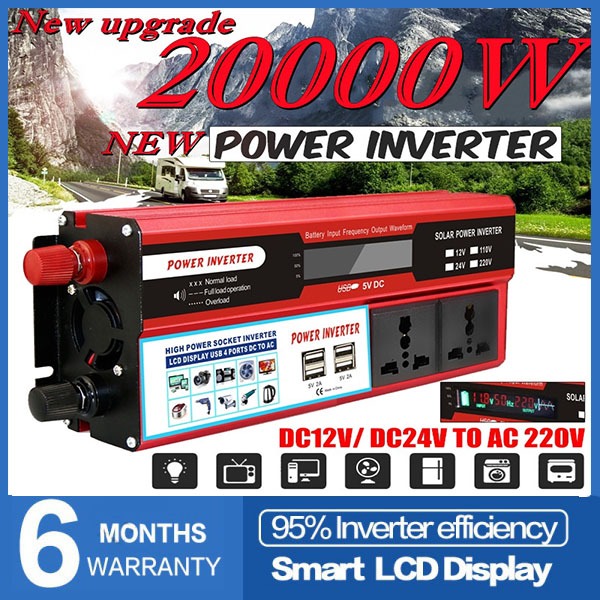 20000W อินเวอร์เตอร์แปลงไฟ รถยนต์ 12V/24V to 220V กริดไทอินเวอร์เตอร์ อินเวอร์เตอร์พลังงานแสงอาทิตย์ อินเวอร์เตอร์พร้อมจอแสดงผลดิจิทัลอัจฉริยะ