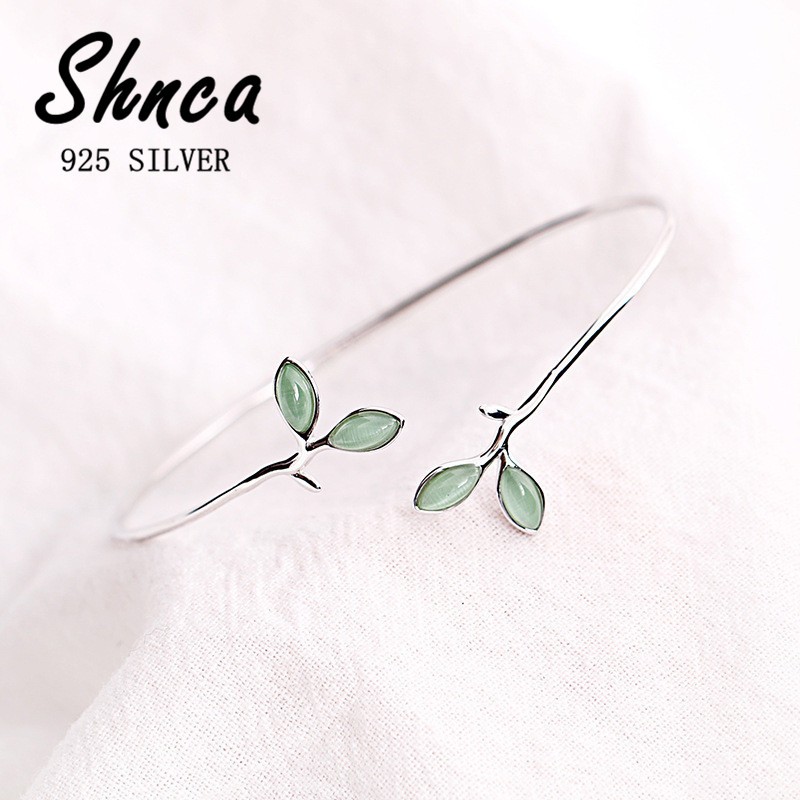 เครื่องประดับนักเรียน สร้อยข้อมือเงินแท้ 925 ลายใบไม้ สีเขียว แฟชั่นสําหรับผู้หญิง XB100
