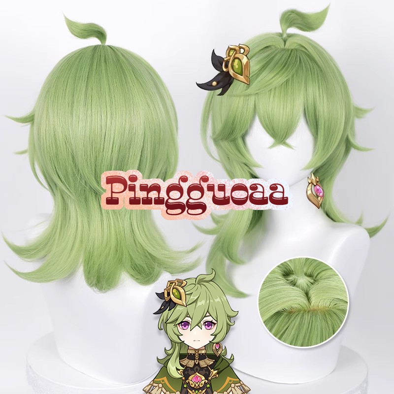 Genshin Impact Collei Cosplay Wig 55cm Long Green Heat Resistant Synthetic Wigs