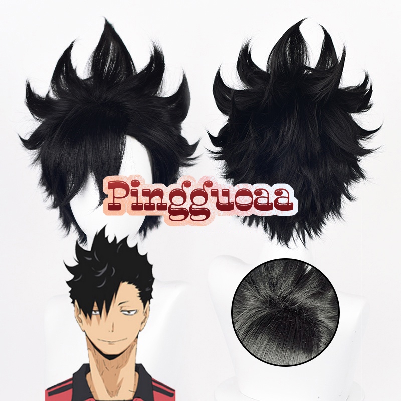 【Manmei】Haikyuu!! Nekoma Kuroo Tetsurou Cosplay Wigs 30cm Black Short Heat Resistant Synthetic Hair