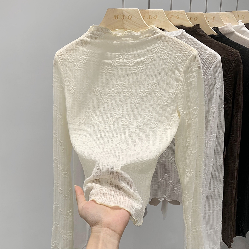 70268 เสื้อยืด ปักลายลูกไม้ ดอกไม้ แบบบาง สําหรับผู้หญิง