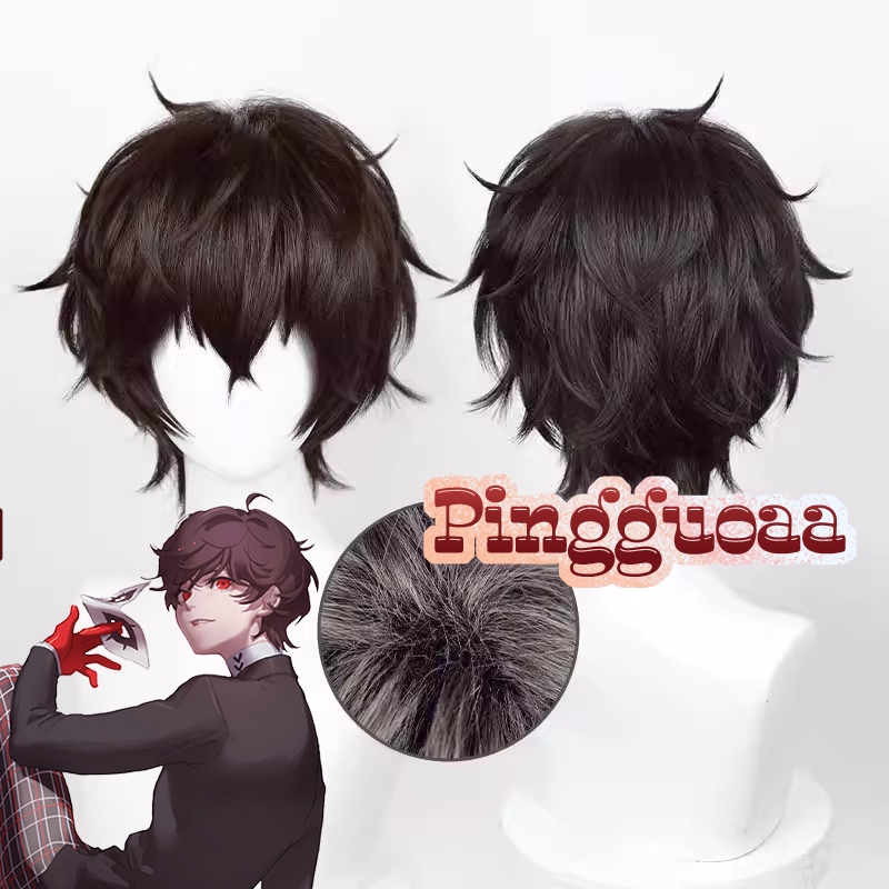 Anime P5 Hero Kurusu Akira Cosplay Wig Persona 5 Ren Amamiya 30cm Short Black Heat Resistant Hair