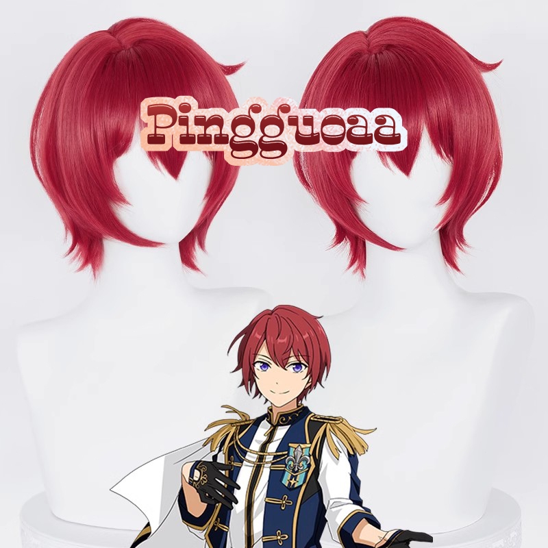 Ensemble Stars Suou Tsukasa Cosplay Wig 30cm Wine Red Short Heat Resistant Synthetic Wigs