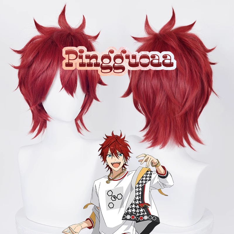 【Manmei】Ensemble Stars ES Amagi Rinne Cosplay Wigs 35cm Dark Red Heat Resistant Synthetic Hair