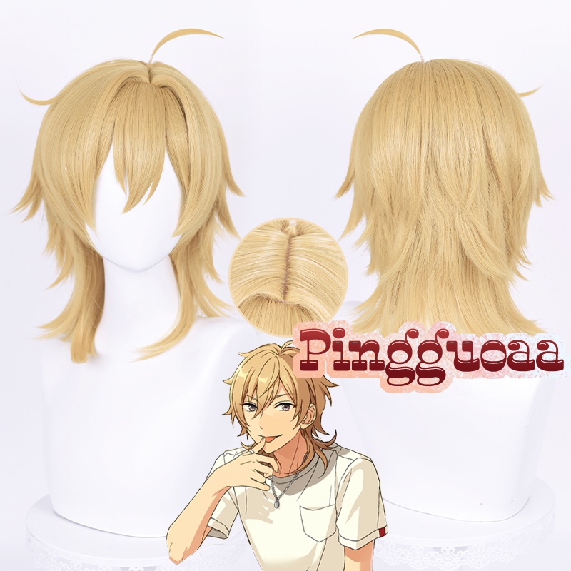 ES Ensemble Stars Hakaze Kaoru Cosplay Wig 40cm Flax Gold Hair Heat Resistant Synthetic Wigs