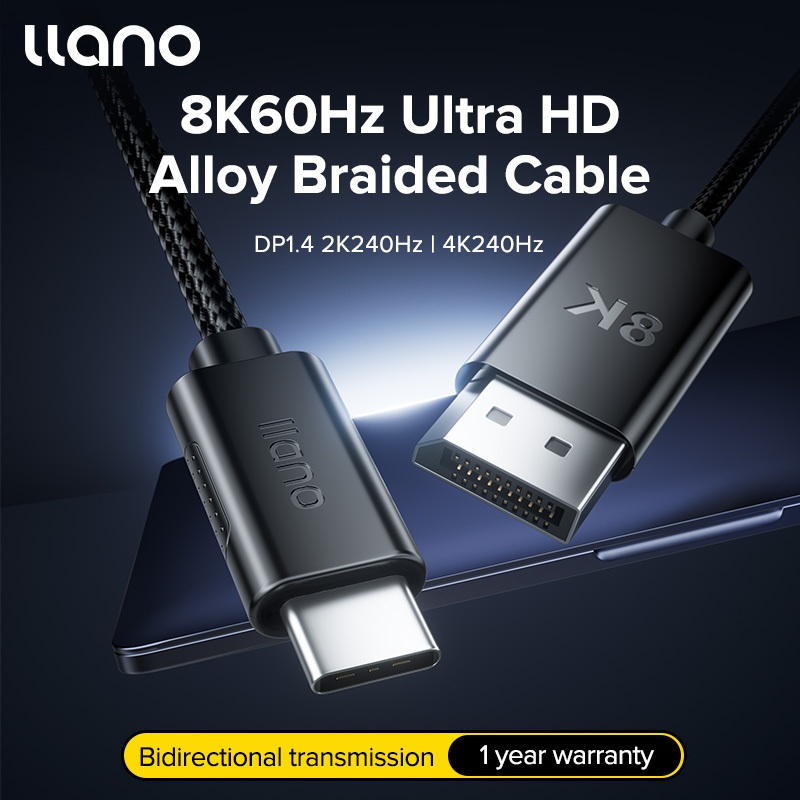 Llano อะแดปเตอร์แปลงสายเคเบิ้ล 8K Type-C เป็น DP 1.4 สองทาง เป็น Type C HD สําหรับแล็ปท็อป มอนิเตอร์