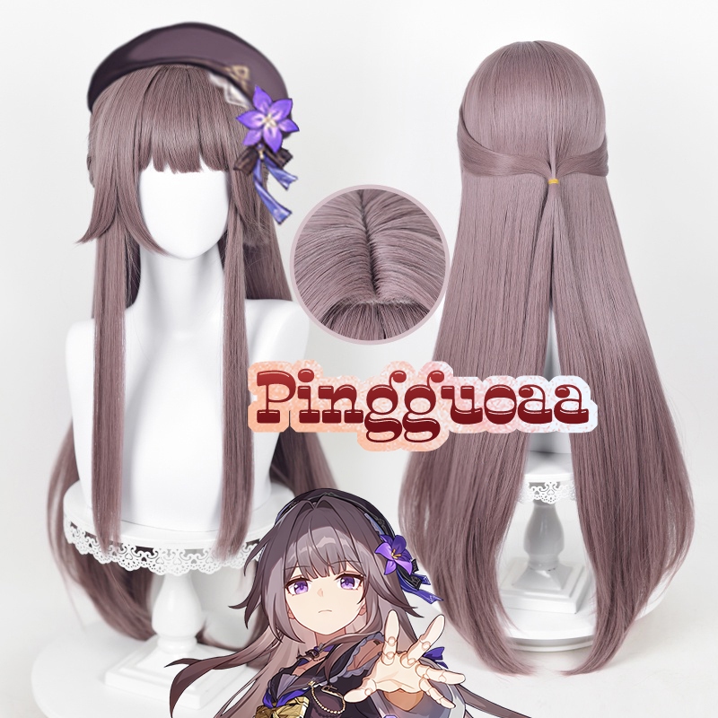 【Manmei】Honkai: Star Rail Herta Cosplay Wig 88cm Long Straight Grey Purple Heat Resistant Synthetic 