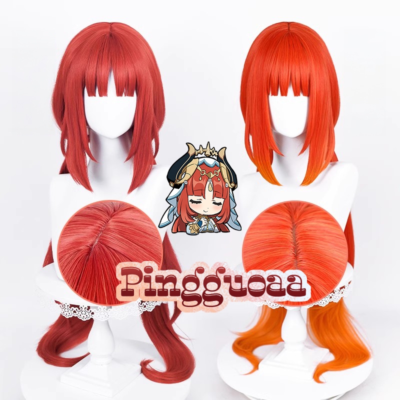 Genshin Impact Nilou Cosplay Wig 80cm Long Straight Red Orange Gradient Wigs Heat Resistant Syntheti