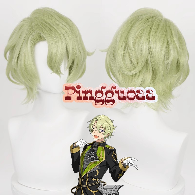 ES Ensemble Stars Tomoe Hiyori Cosplay Wig 37cm Short Light Green Hair Heat Resistant Synthetic Wigs