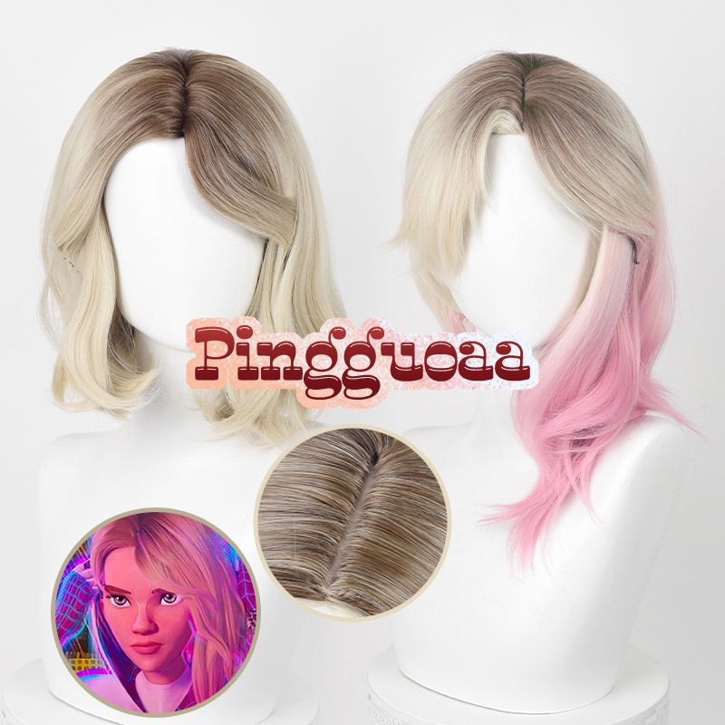 Gwen Stacy Spiderman Across The Spider Verse Cosplay Wig Pink Gradient Wigs Heat Resistant Synthetic