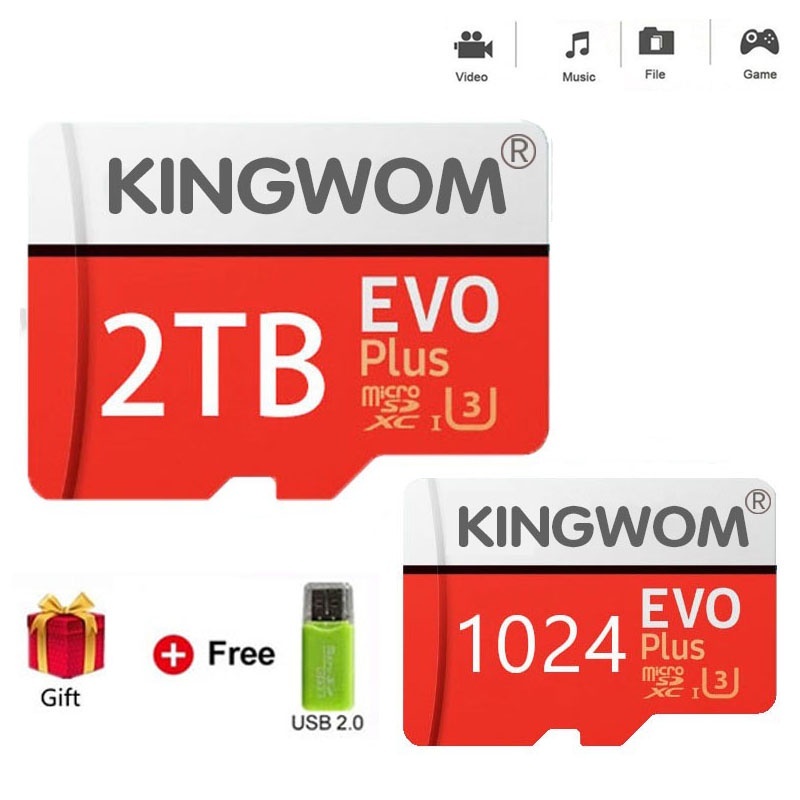 เมมโมรี่การ์ด 2TB การ์ดหน่วยความจำ 1TB SD Card 512GB Micro Sdxc C10 U3 กล้อง/ โทรศัพท์มือถือ