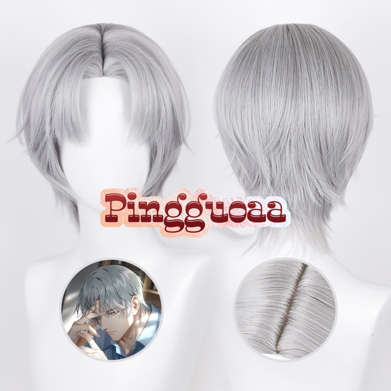 Game Light and Night Charlie Cosplay Wig 33cm Silver Grey Short Heat Resistant Synthetic Wigs