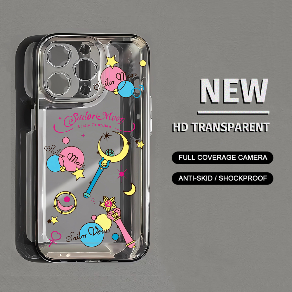 เคสโทรศัพท์มือถือแบบนิ่ม ใส ลายการ์ตูนเซเลอร์มูน สําหรับ iPhone 15 14 13 12 11 Promax HD 7 8 Plus X XR Xs Max