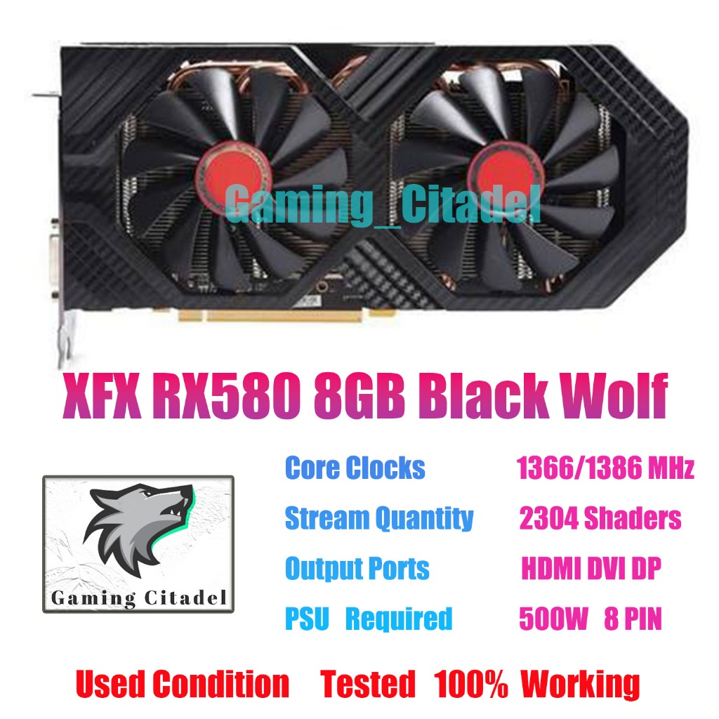 การ์ดจอ XFX AMD Radeon Rx570 RX580 Rx590 Rx5600xt 8GB 2304SP GDDR5 PCI-E สีดํา