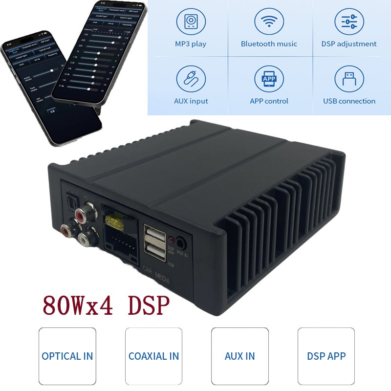 เครื่องเล่น MP3 USB ไฟเบอร์ออปติก Lossless 350W 31 EQ Band 4 CH DSP Power Boost Amp Of All Android p