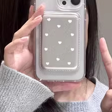 เคสโทรศัพท์มือถือ กระเป๋าสตางค์ ใส่บัตรได้ ลายหัวใจ สีเงิน สําหรับ 14promax
