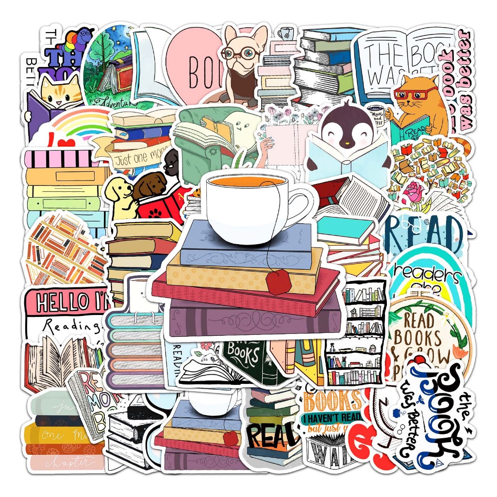 สติกเกอร์อ่านหนังสือตลก 50 ชิ้นกันน้ําสําหรับโทรศัพท์แล็ปท็อปสเก็ตบอร์ดสร้างสรรค์กราฟฟิตีรถสติกเกอร์มอเตอร์