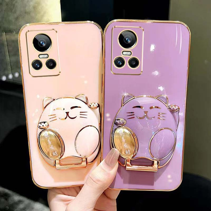 เคส OPPO Reno11 Reno11F Reno10 5G เคส OPPO Reno 11 10 8T 8Z 7Z 7 6 5 8 Pro 5G เคส OPPO Reno6Z Reno5 5G เคสโทรศัพท์ กันกระแทก พร้อมตัวป้องกันเลนส์กล้อง การ์ตูนแมวน่ารัก ที่วางโทรศัพท์ สี่เหลี่ยม บางเฉียบ เคสชุบ