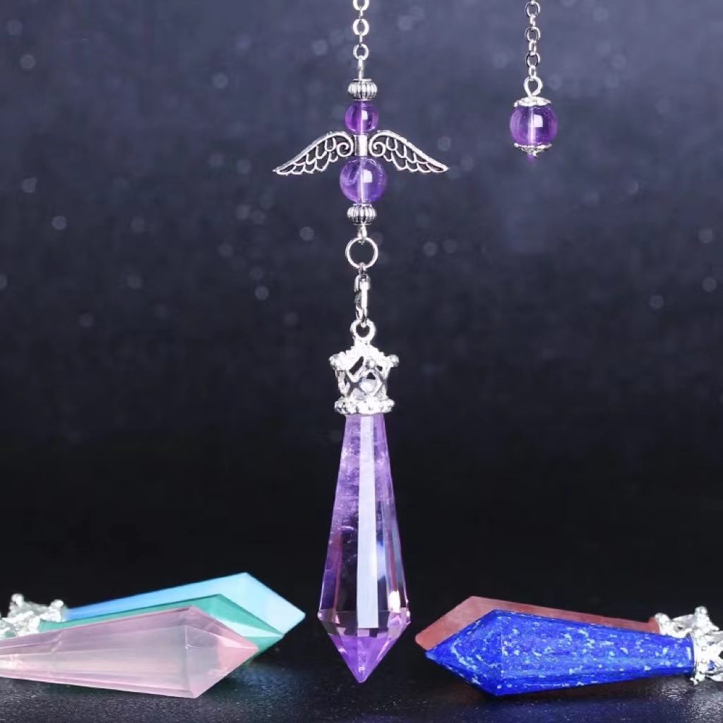 Angel Wing Pendulum สร้อยคอลูกตุ้ม Divination จี้ชุดความถี่ปรับ Energy สร้อยคอคริสตัลต่างๆลูกตุ้มคริสตัลสีขาว Amethyst คริสตัลสีชมพู Citrine สามารถ Custo