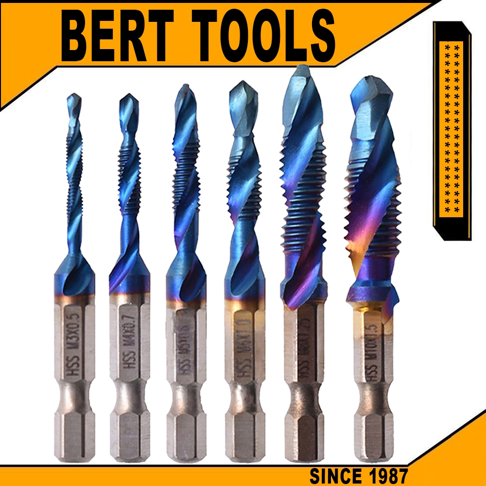 BERT | 6 ชิ้น ชุดดอกต๊าปเกลียว ดอกสว่าน เหล็ก ความเร็วสูง สีฟ้า ต๊าปเกลียว ชุดต๊าปเกลียว M3 M4 M5 M6 M8 M10 ต๊าปเกลียว ต๊าปสกรูเกลียว