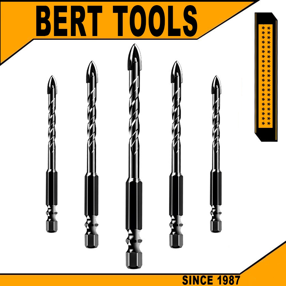 BERT ｜ชุดดอกสว่านเจาะกระเบื้อง เจาะกระจก เจาะปูน เจาะหิน เจาะไม้ หัว 4แฉก แกน 6เหลี่ยม เจาะคอนกรีต 3 มม.-12 มม.
