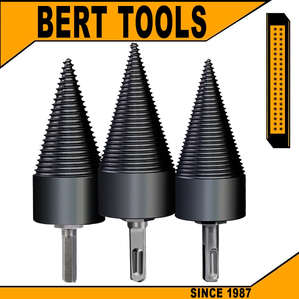 BERT | 42 & 32มม ดอกสว่านเจาะผ่าไม้ฟืน ดอกสว่าน ทรงกรวย ดอกสว่านเจาะผ่าไม้ พร้อมก้านถอดได้ 3 ชิ้น (กลม สี่เหลี่ยม หกเหลี่ยม) เหล็กคาร์บอน