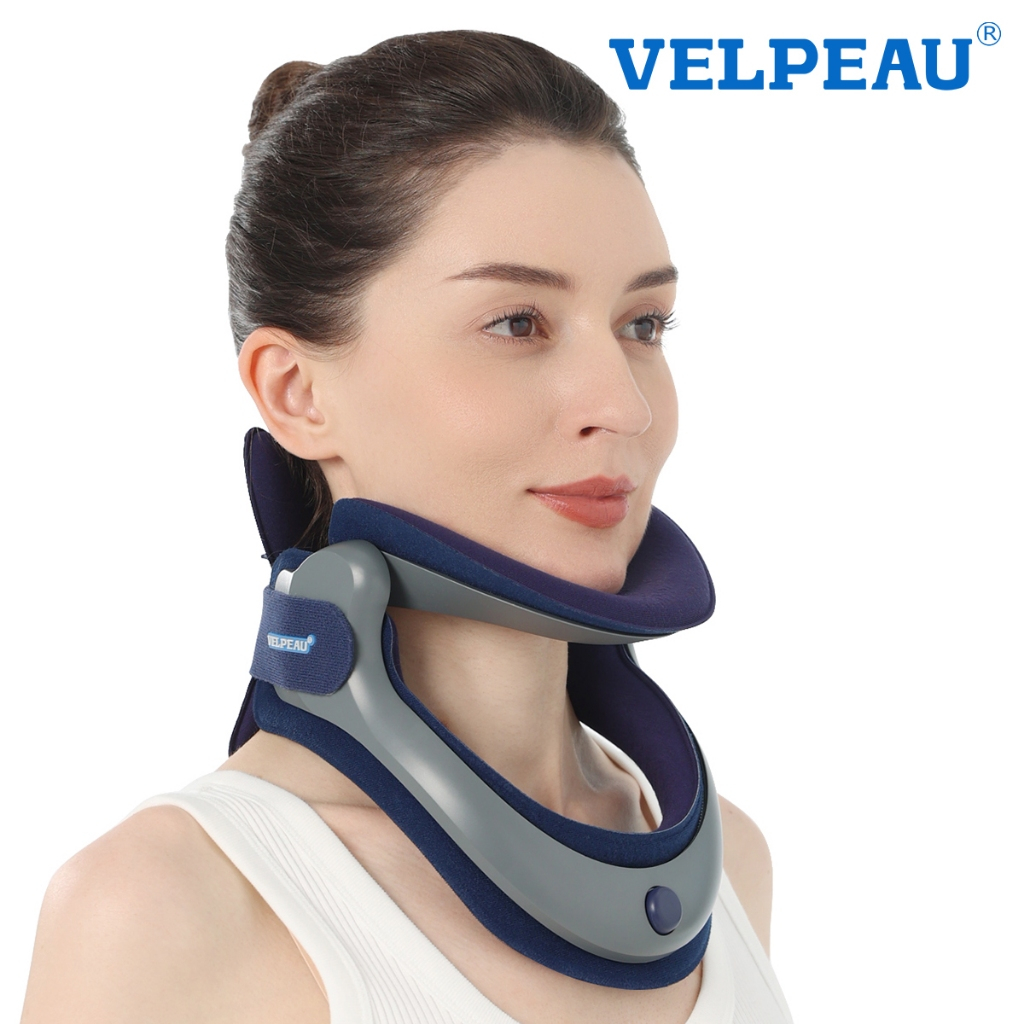 VELPEAU อุปกรณ์ดึงคอปากมดลูก, อุปกรณ์พยุงคอแบบปรับได้สําหรับผู้ชายและผู้หญิง, เปลคอสําหรับบรรเทาอาการปวดและการบีบอัด, ท่าทาง Corrector (รุ่นแผ่นโฟม)