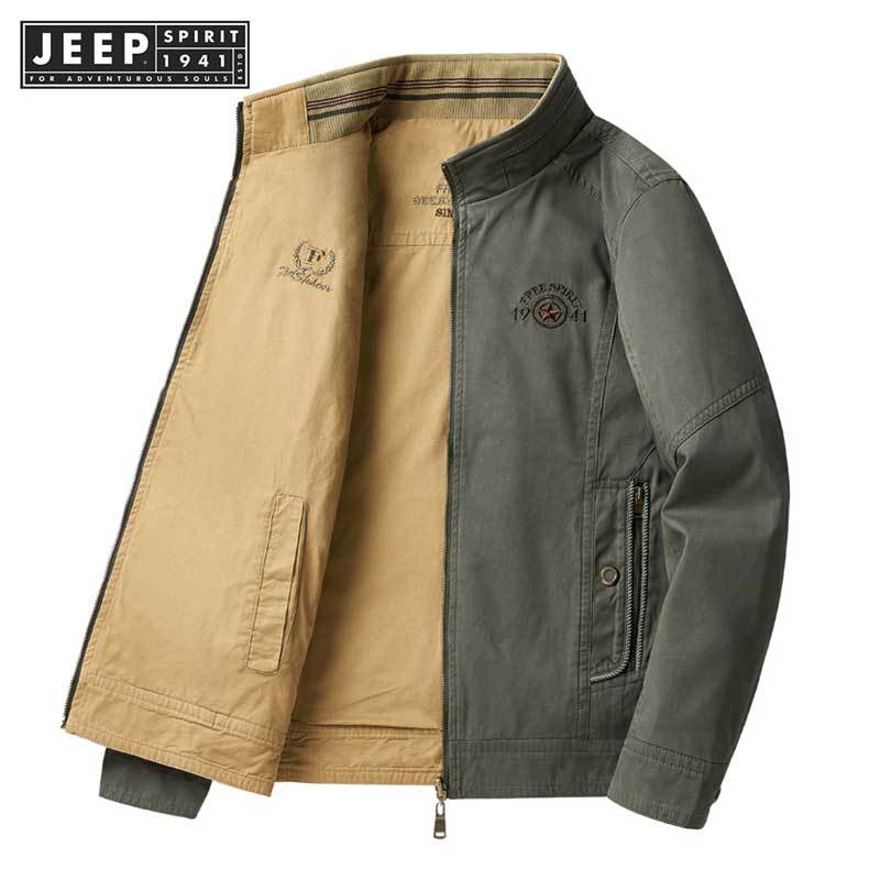 JEEP SPIRIT 1941 ESTD เสื้อแจ็กเก็ตลําลอง คอปกตั้ง สไตล์ธุรกิจ แฟชั่นสําหรับผู้ชาย