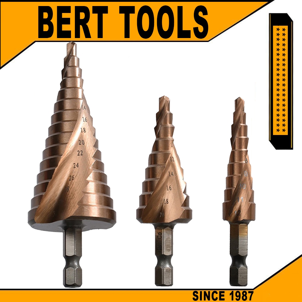 BERT | CO M35【จัดส่ง 12 ชม】 ชุดดอกสว่าน ดอกสเต็ป ทรงเจดีย์ คว้านรู ดอกขยาย ดอกเจาะไม้ ไทเทเนียม 4 มม. เป็น 12 20 32 มม