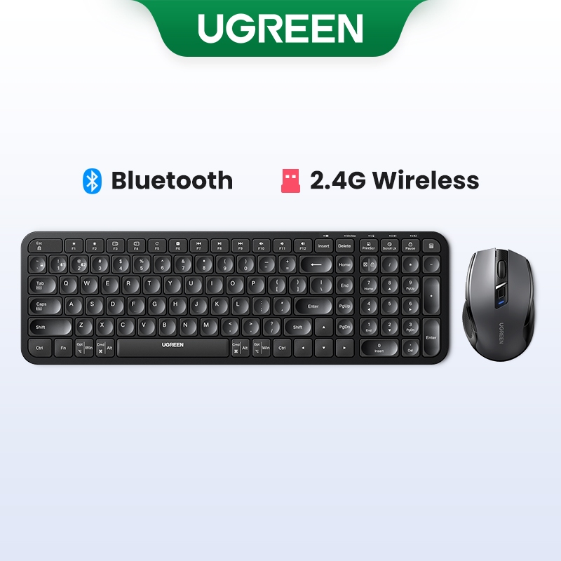 Ugreen คีย์บอร์ดไร้สาย บลูทูธ และ 2.4GHz ปุ่มกดภาษาอังกฤษ สําหรับแล็ปท็อป MacBook iPad PC แท็บเล็ต คีย์บอร์ดบลูทูธ