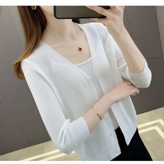 เสื้อคาร์ดิแกนแขนยาว ผ้าเรยอนถัก แบบบาง ป้องกันแดด ขนาดเล็ก …