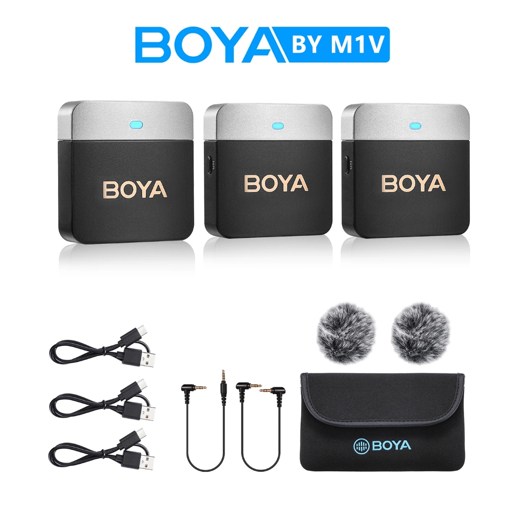 Boya BY M1V ระบบไมโครโฟนไร้สาย Lavalier สําหรับ iPhone Android สมาร์ทโฟน กล้อง Type C ไมค์ Lightning บันทึกวิดีโอ ไลฟ์สด