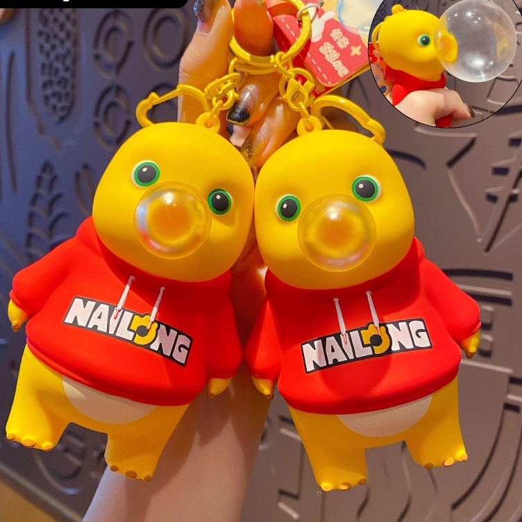 Nailong ขนาดใหญ่เป่าฟองนมมังกรพวงกุญแจของเล่นกระเป๋านักเรียนจี้ของขวัญ 12 ซม