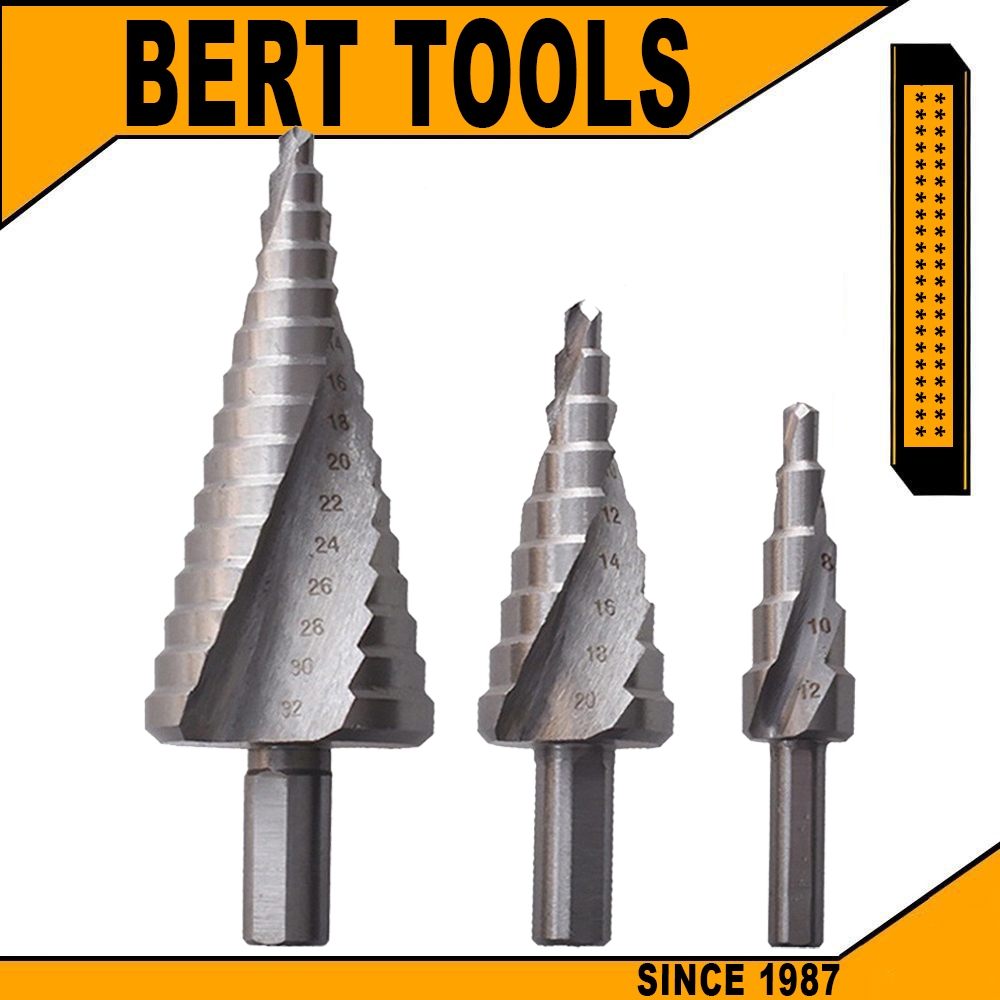 BERT | ดอกสว่าน ทรงเจดีย์ แกนหกเหลี่ยม แบบเกลียว ชุดดอกเจดีย์ ชุดดดอกสว่านเหล็กทรงกรวยเคลือบไทเทเนียมไฮสปีด 4-12/20/32 มม