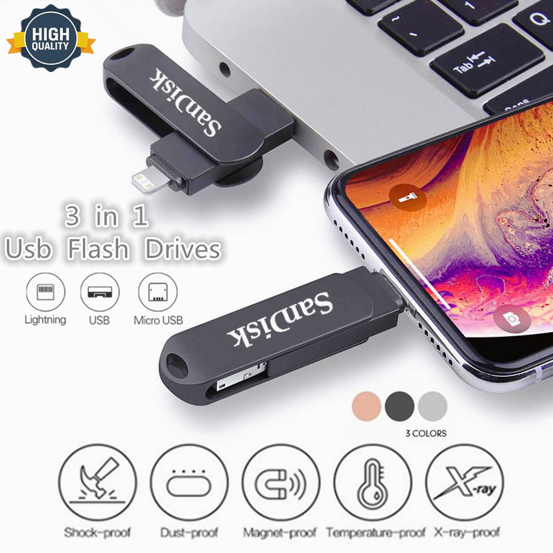 แฟลชไดรฟ์ 2TB 512GB iXpand 3 in 1 USB3.0 สําหรับ iPhone Usb Pendrive