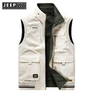 JEEP SPIRIT 1941 ESTD เสื้อกั๊ก ผ้าฝ้ายแท้ สองด้าน มีกระเป๋า…
