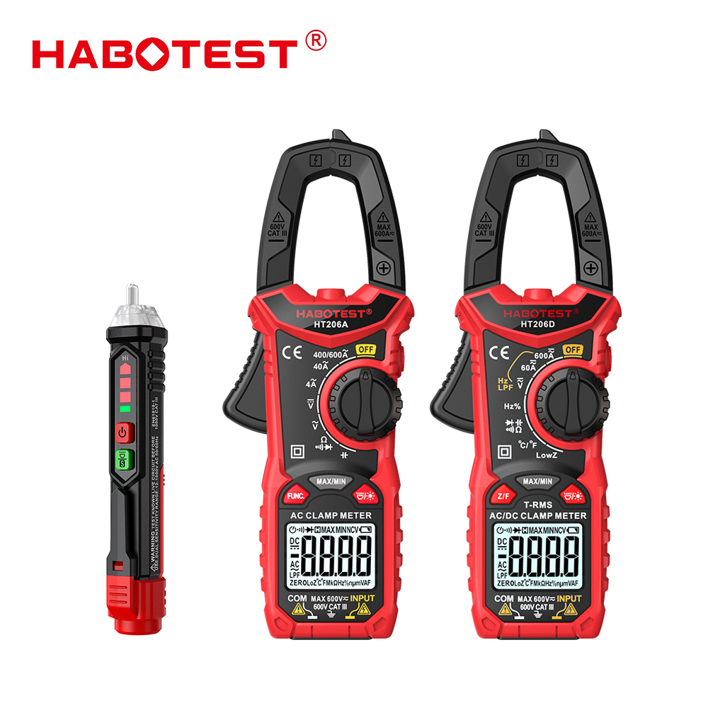 Habotest HT206 HT90 เครื่องวัดแรงดันไฟฟ้าดิจิทัล 600V AC DC 6000 แอมป์มิเตอร์ 600A โอห์ม