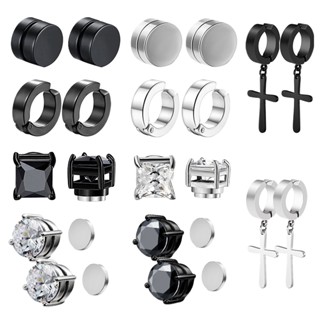 Cool Guy ต่างหูคลิปสแตนเลสไม่เจาะ CZ Zircon Punk เครื่องประด…